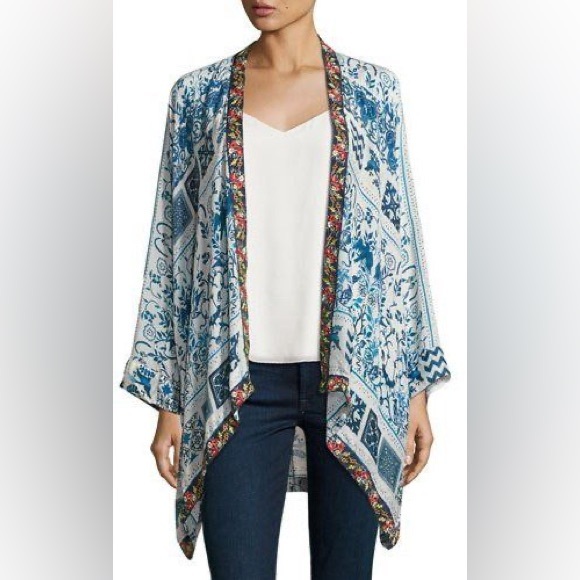 Johnny Was Jackets & Blazers - Johnny Was Power Scarf Kimono Blue & White size XS